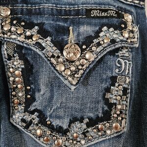 Miss Me Y2K Rhinestone Bootcut Jeans Size 31 Embellished Pockets